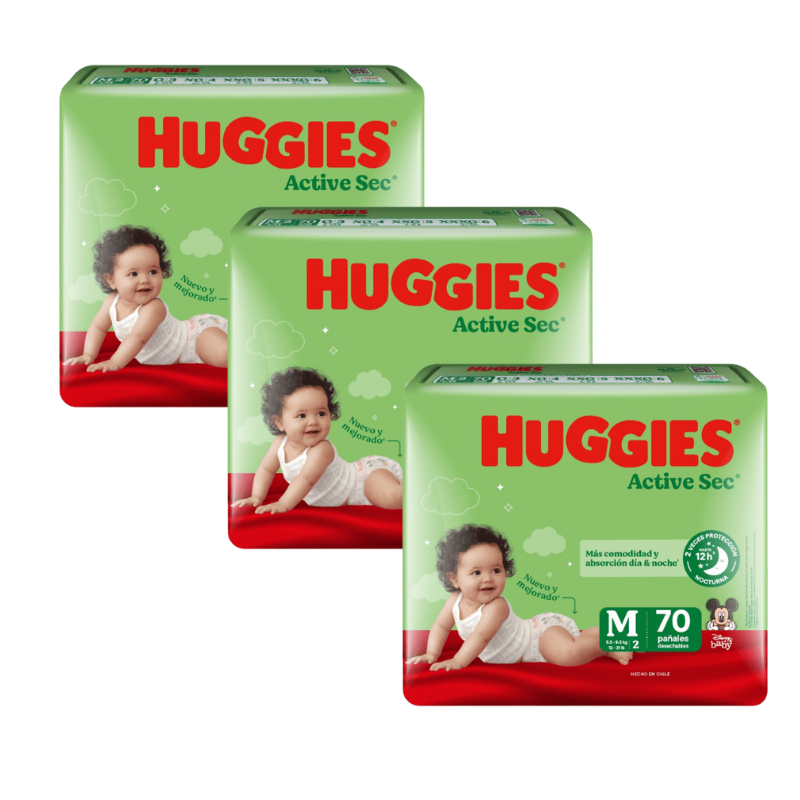 Pack Mensual Huggies Active Sec — 3 paquetes