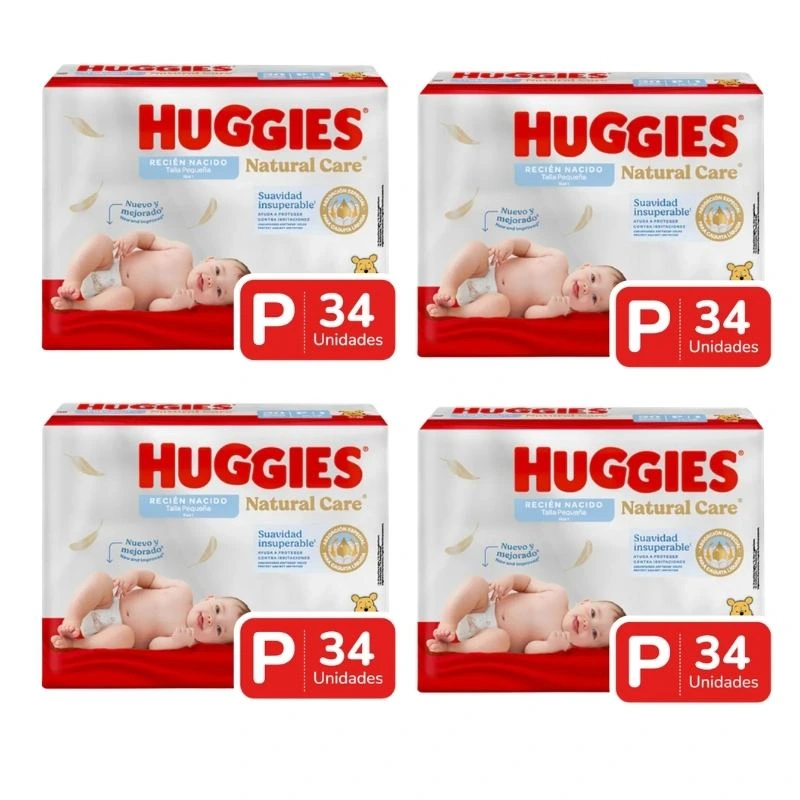 Pack Talla P Huggies Natural Care — 4 paquetes